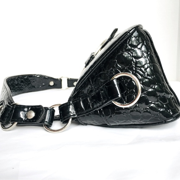 Black Aldo Spring rhinestone embellished faux lizard patent leather handbag - Picture 12 of 16
